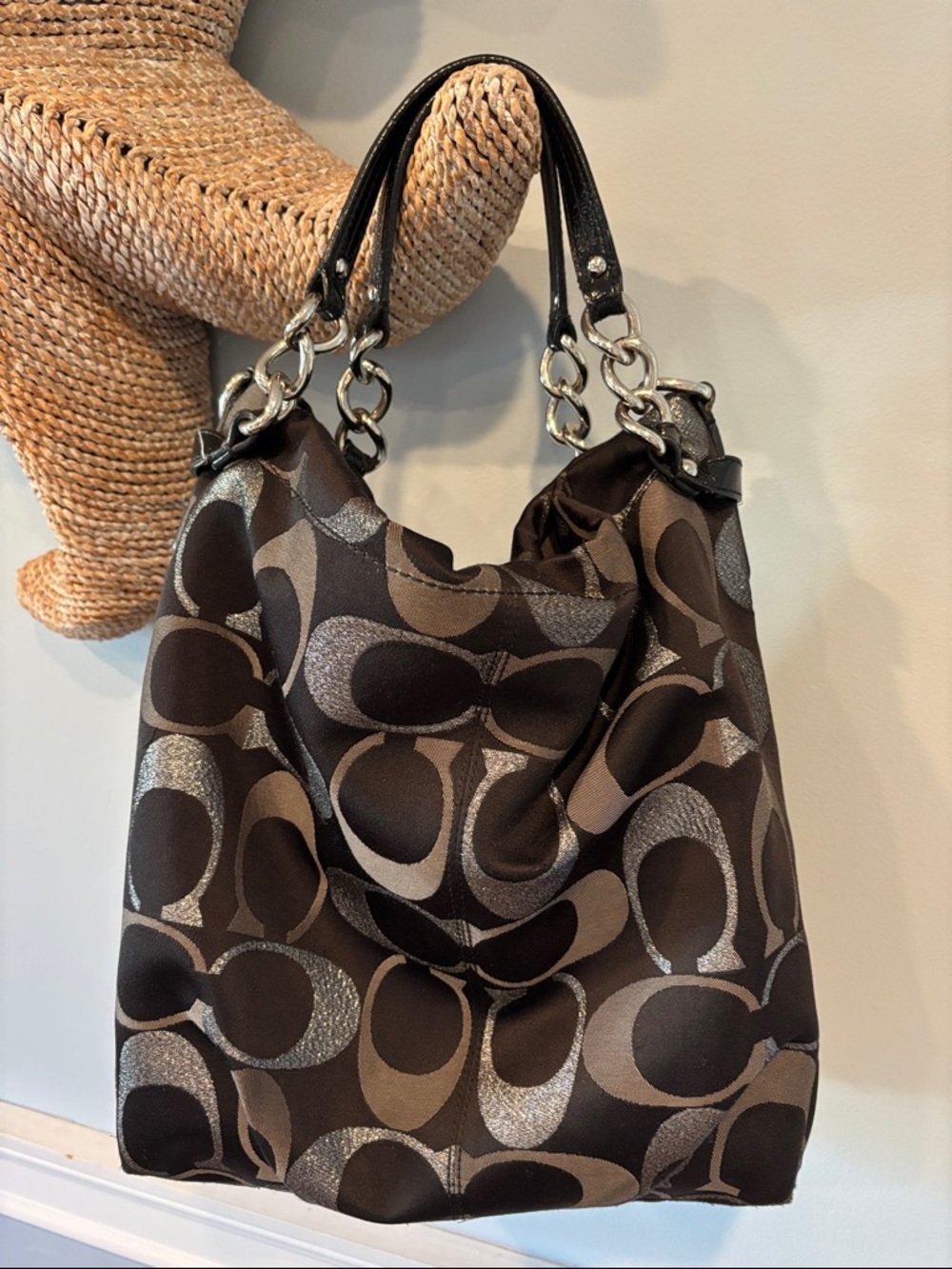Coach Signature Canvas Hobo Bag in Black with sparkle C Logo